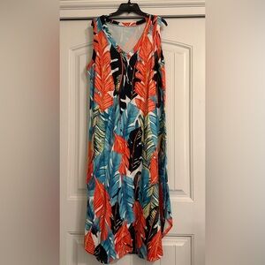 Tropical Leaf Print Maxi Dress - Vibrant Multicolor
